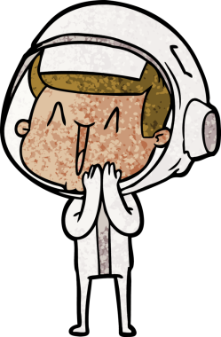 Bir insan tarafından çizilmiş mutlu astronot çizgi filmi.