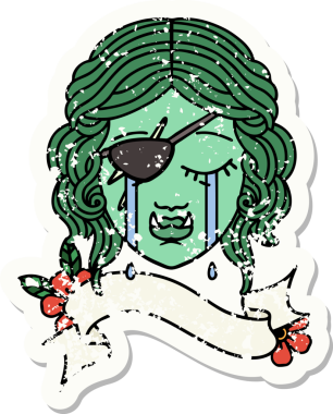 Bir insan tarafından çizilmiş ağlayan bir Ork haydut karakterinin grunge çıkartması.