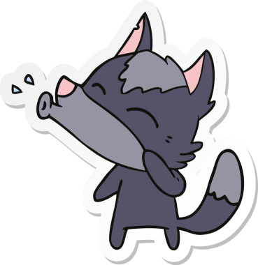 Bir insan tarafından çizilmiş uluyan kurt çizgi filminin çıkartması.