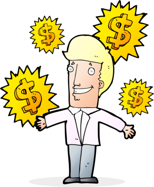 Çizgi film satıcısı bir insan tarafından para kazanılıyor.