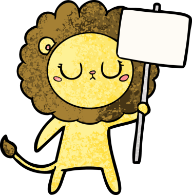 Bir insan tarafından çizilmiş protesto işareti olan çizgi film aslanı