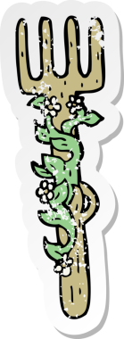 Bir insan tarafından çizilmiş ahşap çatallı karikatür çıkartması.