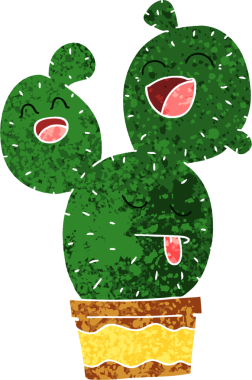 Bir insan tarafından çizilmiş retro illüstrasyon tarzı tuhaf çizgi film kaktüsü.