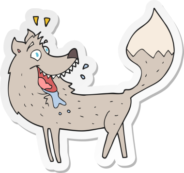 Bir insan tarafından çizilmiş bir kurt çizgi filminin çıkartması.