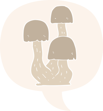 bir insan tarafından çizilmiş retro tarzı konuşma baloncuklu mantar.