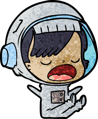 Karikatür astronot kadın bir insan tarafından çizilmiş.