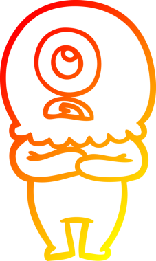 Bir insan tarafından çizilmiş sıcak çizgi çizgi çizimi Kiklops uzaylı uzay adamı