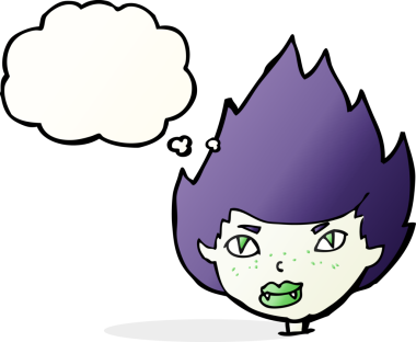 Bir insan tarafından çizilmiş düşünce balonlu vampir kafası.