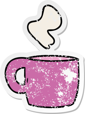 Bir insan tarafından çizilmiş dumanı tüten sıcak bir içeceğin karikatürü.