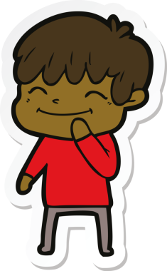 Bir insan tarafından çizilmiş mutlu bir çocuğun çıkartması.