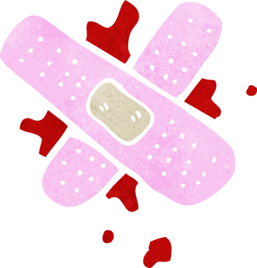 Bir insan tarafından çizilmiş kanlı tıbbi yara bandı.