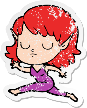 Bir insan tarafından çizilmiş karikatür elf kızının sıkıntılı çıkartması.