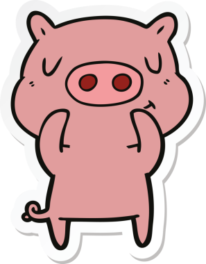 Bir insan tarafından çizilmiş çizgi film içerikli bir domuzun çıkartması.