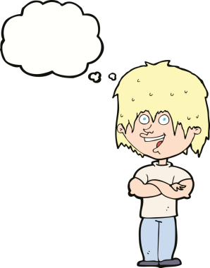 Bir insan tarafından çizilmiş düşünce balonlu mutlu adam çizgi filmi.