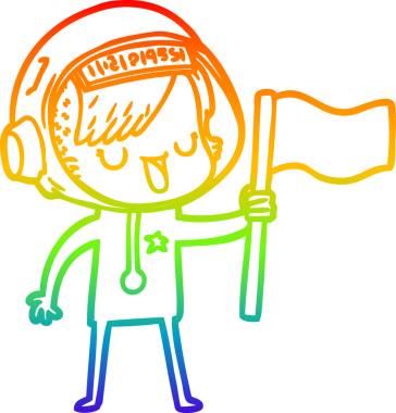 Gökkuşağı gradyan çizgi çizimi bir insan tarafından çizilmiş astronot bir kadın.