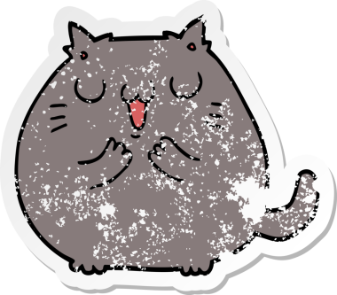 Bir insan tarafından çizilmiş mutlu çizgi film kedisinin sıkıntılı çıkartması.