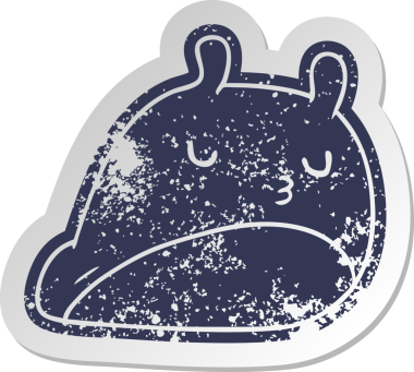 Sıkıntılı eski çizgi film çıkartması Kawaii. Bir insan tarafından çizilmiş sevimli sümüklü böcek.