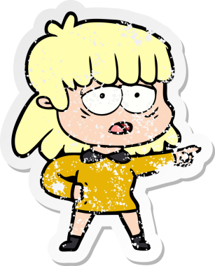 Bir insan tarafından çizilmiş yorgun bir karikatür çıkartması.