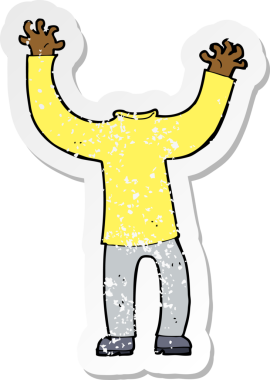 Bir insan tarafından çizilmiş başsız bir karikatürün gerilimli çıkartması.