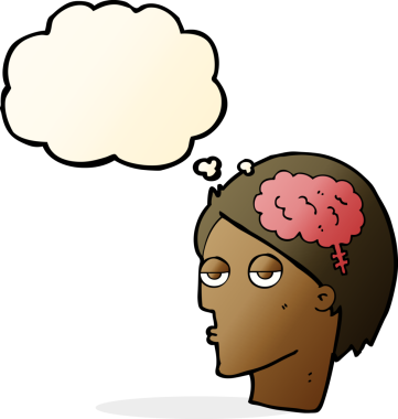 Bir insan tarafından çizilmiş beyin sembollü çizgi film kafası.