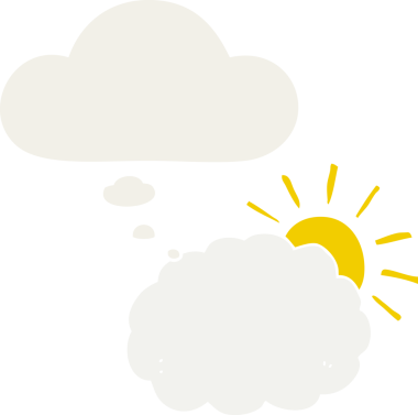 Güneş ve bulut sembolü. Düşünce baloncuğu insan tarafından çizilmiş.