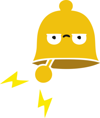 Bir insan tarafından çizilmiş çalan çanın düz renkli retro karikatürü