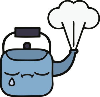 Bir insan tarafından çizilmiş dumanı tüten bir çaydanlığın sevimli çizgi filmi.