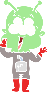 Bir insan tarafından çizilmiş mutlu düz renkli çizgi film uzaylısı.