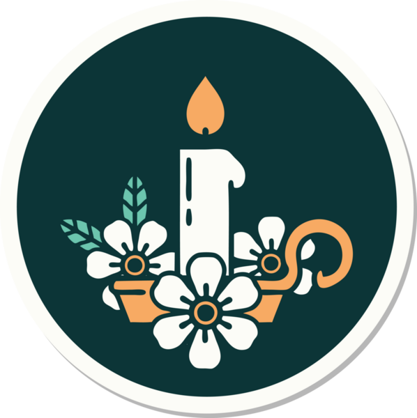 Bir insan tarafından çizilmiş geleneksel bir mum tutacağı stili dövme çıkartması.