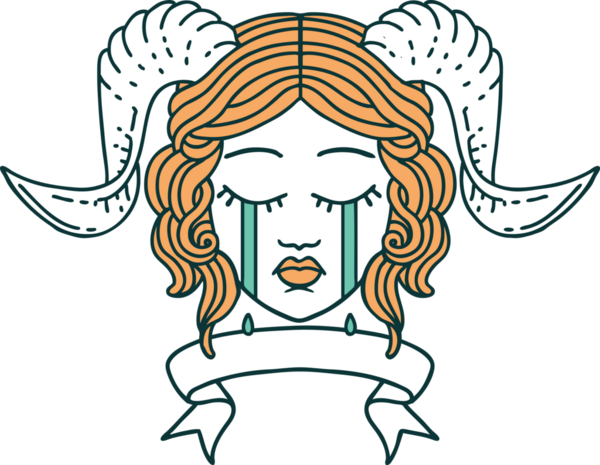 Retro Dövme Biçimi ağlama Bir insan tarafından çizilmiş parşömen pankartı ile kiremitlendirme