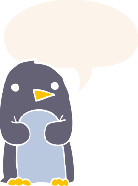 bir insan tarafından çizilmiş, retro tarzı konuşma balonu olan penguen çizgi filmi.