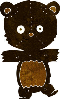 Bir insan tarafından çizilmiş sevimli siyah oyuncak ayı.