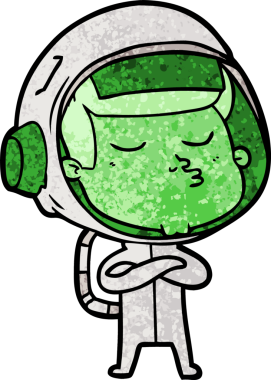 Bir insan tarafından çizilmiş kendine güvenen bir astronot çizgi filmi.