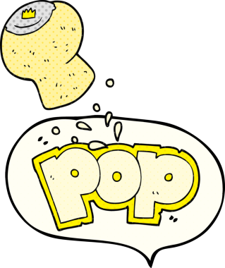 El yazısıyla çizilmiş çizgi roman konuşma balonu karikatürü şampanya mantarı bir insan tarafından çizilmiş.