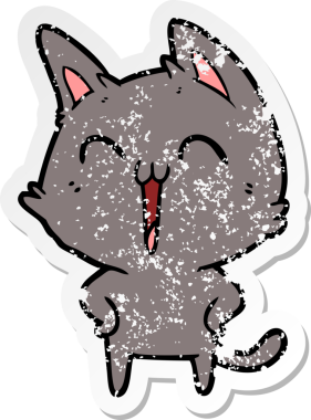 Bir insan tarafından miyavlanan mutlu çizgi film kedisinin sıkıntılı çıkartması.