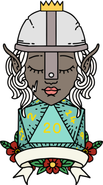 Retro Dövme Tarzı Elf Savaşçısı Doğal 20 zar atışıyla Bir insan tarafından çizilmiş