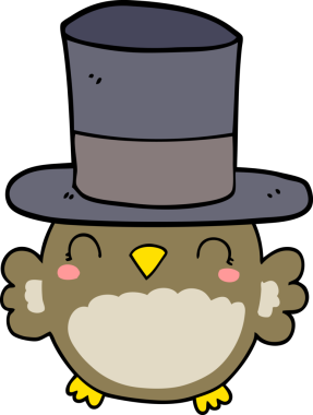 Bir insan tarafından çizilmiş silindir şapkalı bir baykuş.