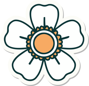 Bir insan tarafından çizilmiş geleneksel bir çiçek stiliyle dövme çıkartması.