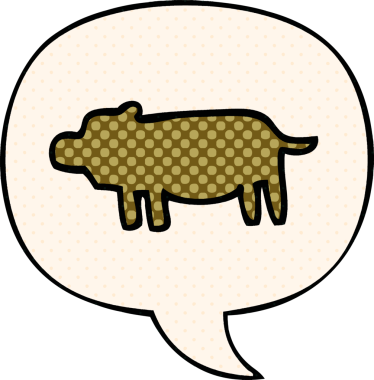 Bir insan tarafından çizilmiş çizgi roman tarzında konuşma balonu olan bir hayvan sembolü.