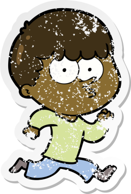 Bir insan tarafından çizilmiş meraklı bir çizgi film karakterinin sıkıntılı çıkartması.