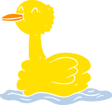 Bir insan tarafından çizilmiş düz renkli çizgi film ördeği