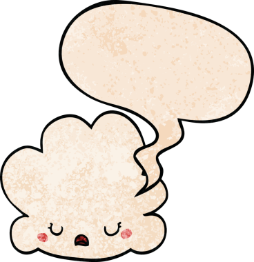 Bir insan tarafından çizilmiş geçmişe dönük konuşma baloncuklu şirin çizgi film bulutu.