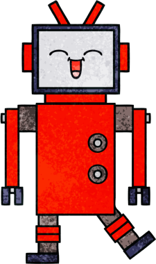 Bir insan tarafından çizilmiş bir robotun retro grunge dokusu