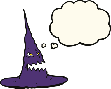 Bir insan tarafından çizilmiş düşünce baloncuklu tuhaf cadı şapkası.