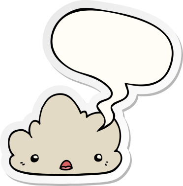 Bir insan tarafından çizilmiş baloncuk çıkartmalı şirin bir çizgi film bulutu.