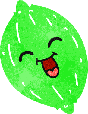 Bir insan tarafından çizilmiş mutlu limonun serbest çizilmiş retro karikatürü