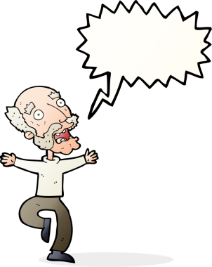 Karikatür ihtiyarı bir insan tarafından çizilen konuşma baloncuğundan korkuyor.