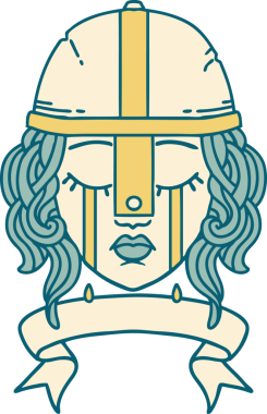 Retro Dövme Tarzı Ağlayan insan savaşçı karakteri Bir insan tarafından çizilmiş pankartıyla