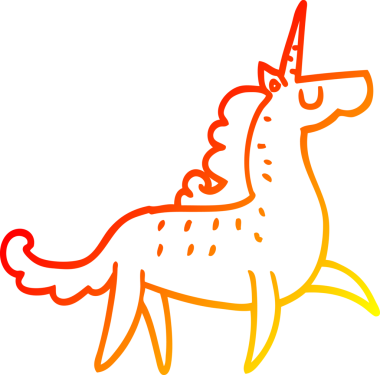 Bir insan tarafından çizilen tek boynuzlu atın sıcak çizgi çizimi