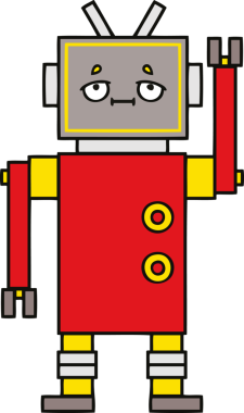 Bir insan tarafından çizilmiş sevimli bir robot karikatürü.